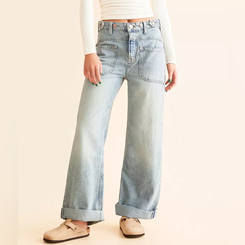 Free People x We The Free Palmer Cuffed Wide Leg In Daydream Blue - Picture 1 of 9